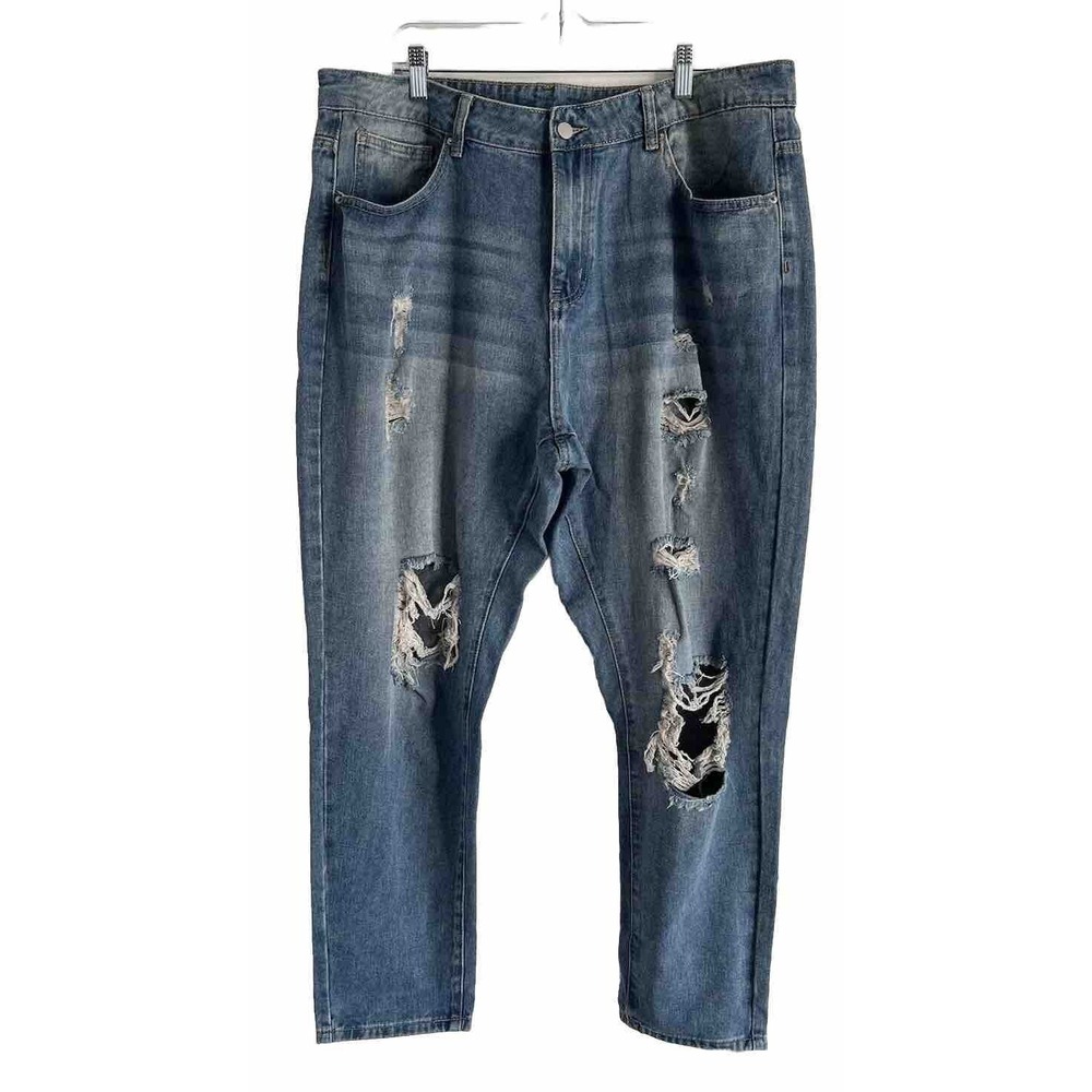 Shein Curve 2XL Jeans Womens Blue‎ Denim Mom Distressed High Rise Cotton